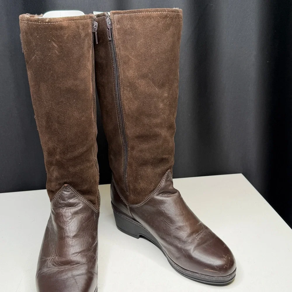 Vtg Pajar Canada Boots Women 8.5 Brown Leather Suede Tall Shearling Lined Winter